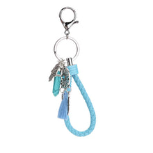 Leather Chain Opal Natural Stone Keychain Women Glowing Rose Quartz Hamsa Hand Dream Catcher Charms Keyring ELY