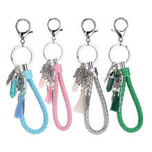 Leather Chain Opal Natural Stone Keychain Women Glowing Rose Quartz Hamsa Hand Dream Catcher Charms Keyring ELY