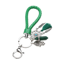 Leather Chain Opal Natural Stone Keychain Women Glowing Rose Quartz Hamsa Hand Dream Catcher Charms Keyring ELY