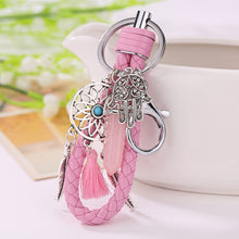 Leather Chain Opal Natural Stone Keychain Women Glowing Rose Quartz Hamsa Hand Dream Catcher Charms Keyring ELY