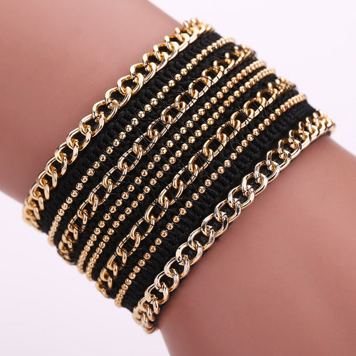 Leather Magnet Buckle Bracelet Multilayer Bohemian Bracelets Jewelry Boho Handmade Bangles 1STL ELY