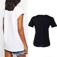 Leisure Letters Printing Women T Shirt Casual O-neck Short Sleeve Tee Tops T shirts Woman Clothes Black White ELY