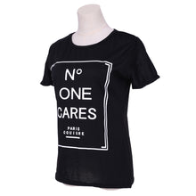 Leisure Letters Printing Women T Shirt Casual O-neck Short Sleeve Tee Tops T shirts Woman Clothes Black White ELY