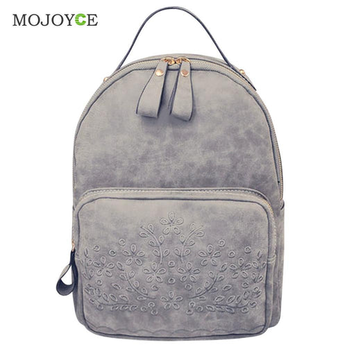 Leisure Matte Leather Mochila Feminina Embroidery Abrasive Backpack Women School Bags for Teenagers Bagpack Bolsa Back Pack ELY