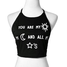 Letter Print Crop Tops Women Print Sleeveless Cropped Feminino Halterneck Tank Tops Vest Black Women Shirt Blusa for 1STL ELY
