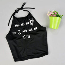 Letter Print Crop Tops Women Print Sleeveless Cropped Feminino Halterneck Tank Tops Vest Black Women Shirt Blusa for 1STL ELY