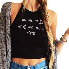 Letter Print Crop Tops Women Print Sleeveless Cropped Feminino Halterneck Tank Tops Vest Black Women Shirt Blusa for 1STL ELY