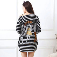 Loose Stripe Long Tee Shirt T Shirt Tops Women Cartoon Printing Cropped Plus Size Long Sleeve Blusa Crop Top ELY