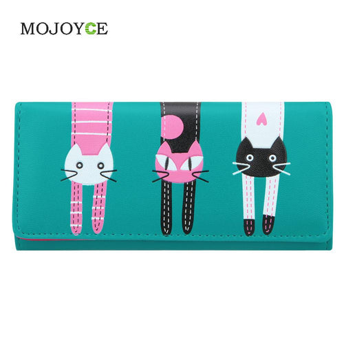 Lovely Candy Color PU Leather Wallet Women Cartoon Cat Printed Portfolio Wallet Women Luxury Brand Clutch Purse Card Holde 1STL ELY