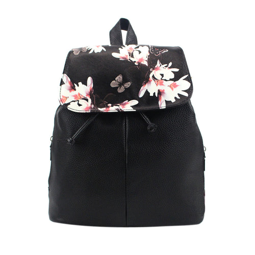 Lovely Floral Printing Leather Backpack Women Mochila Vintage School Bags for Teenagers Travel Mochila Feminina Bolsa 1STL ELY