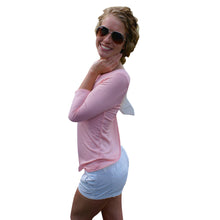 Lovely Pink Women Back Bowknot T Shirt Round Neck 3/4 Sleeve Backless Shirt Sexy Tops 1STL ELY