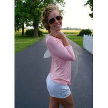 Lovely Pink Women Back Bowknot T Shirt Round Neck 3/4 Sleeve Backless Shirt Sexy Tops 1STL ELY