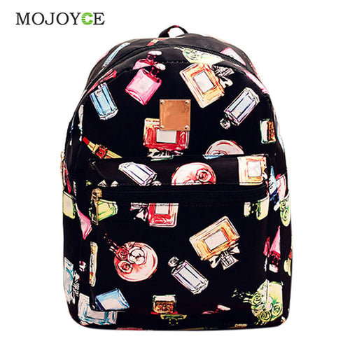 Lovely Scent Bottle Printing Leather Backpack Vintage Schoolbag for Teenagers Backpacks Women Mochila Feminina Satchel 1STL ELY