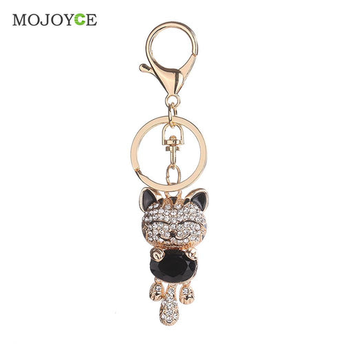 Lucky Smile Cat Crystal Keyrings Purse Bag Car Keychains Jewelry Rhinestone Key Ring 1STL ELY