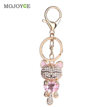 Lucky Smile Cat Crystal Keyrings Purse Bag Car Keychains Jewelry Rhinestone Key Ring 1STL ELY