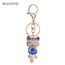 Lucky Smile Cat Crystal Keyrings Purse Bag Car Keychains Jewelry Rhinestone Key Ring 1STL ELY