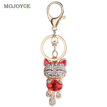 Lucky Smile Cat Crystal Keyrings Purse Bag Car Keychains Jewelry Rhinestone Key Ring 1STL ELY
