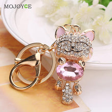 Lucky Smile Cat Crystal Keyrings Purse Bag Car Keychains Jewelry Rhinestone Key Ring 1STL ELY