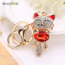 Lucky Smile Cat Crystal Keyrings Purse Bag Car Keychains Jewelry Rhinestone Key Ring 1STL ELY
