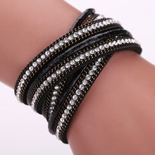 Luxury Leather Braid Crystal Magnetic Buckle Bracelet Wrist Strap Muiltilayer Women Rhinestone Bangles Jewelry Feminina ELY