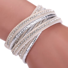 Luxury Leather Braid Crystal Magnetic Buckle Bracelet Wrist Strap Muiltilayer Women Rhinestone Bangles Jewelry Feminina ELY
