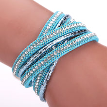 Luxury Leather Braid Crystal Magnetic Buckle Bracelet Wrist Strap Muiltilayer Women Rhinestone Bangles Jewelry Feminina ELY