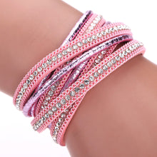 Luxury Leather Braid Crystal Magnetic Buckle Bracelet Wrist Strap Muiltilayer Women Rhinestone Bangles Jewelry Feminina ELY