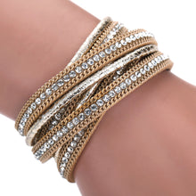 Luxury Leather Braid Crystal Magnetic Buckle Bracelet Wrist Strap Muiltilayer Women Rhinestone Bangles Jewelry Feminina ELY