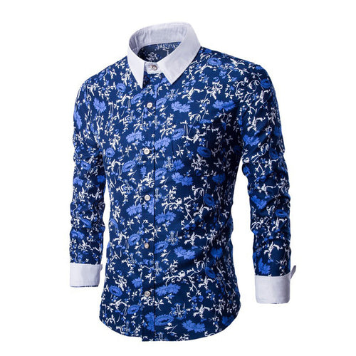 Luxury Men's Long Sleeve Slim Fit Shirt Casual Floral Pattern Slim Stylish Shirts Blouse Men Dress Shirts MLXLXXL ELY