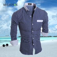 Luxury Mens Stylish Slim Fit Shirts Long Sleeve Formal Dress Shirt Plaid Print Shirts Blusas Brand Clothing Camisas ELY