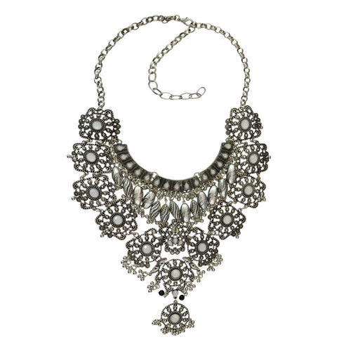 Luxury Vintage Silver Gold Big Pendant Chain Crystal Chunky Necklace 1STL ELY