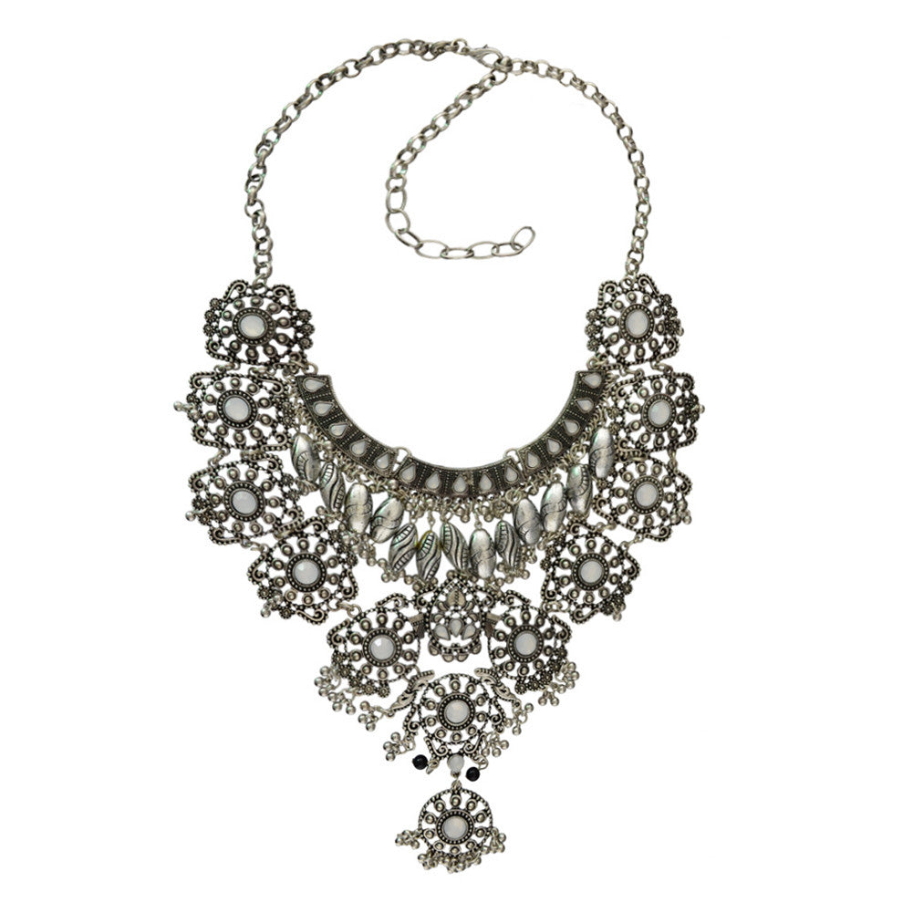 Luxury Vintage Silver Gold Big Pendant Chain Crystal Chunky Necklace 1STL ELY