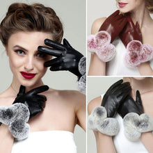 Luxury Warm PU Leather Gloves Women Rabbit Fur Touch Screen Gloves One Size Women Gloves Hand Warmer Christmas Gift ELY