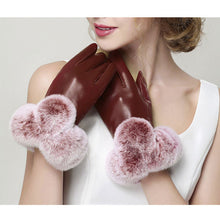 Luxury Warm PU Leather Gloves Women Rabbit Fur Touch Screen Gloves One Size Women Gloves Hand Warmer Christmas Gift ELY