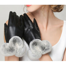 Luxury Warm PU Leather Gloves Women Rabbit Fur Touch Screen Gloves One Size Women Gloves Hand Warmer Christmas Gift ELY