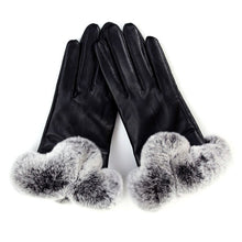 Luxury Warm PU Leather Gloves Women Rabbit Fur Touch Screen Gloves One Size Women Gloves Hand Warmer Christmas Gift ELY