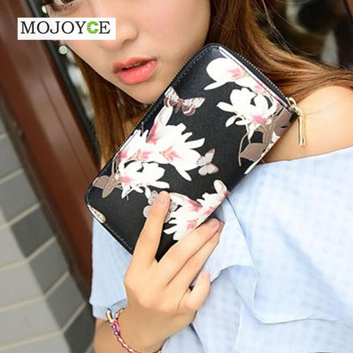 MOJOYCE Leather Wallet For Women 4 Colors Floral Printing Wallet Long Lady Delicate Clutch Coin Purse Card Holder Carteras Mujer ELY