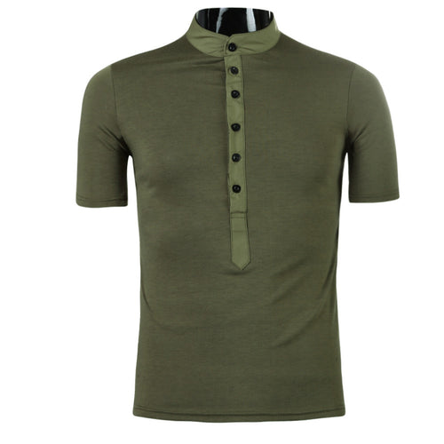 Men Style Solid Color Stand Collar Short Sleeve T-Shirt Classic Slim Fit Tee T-shirt Mens Tops M-2XL1STL ELY