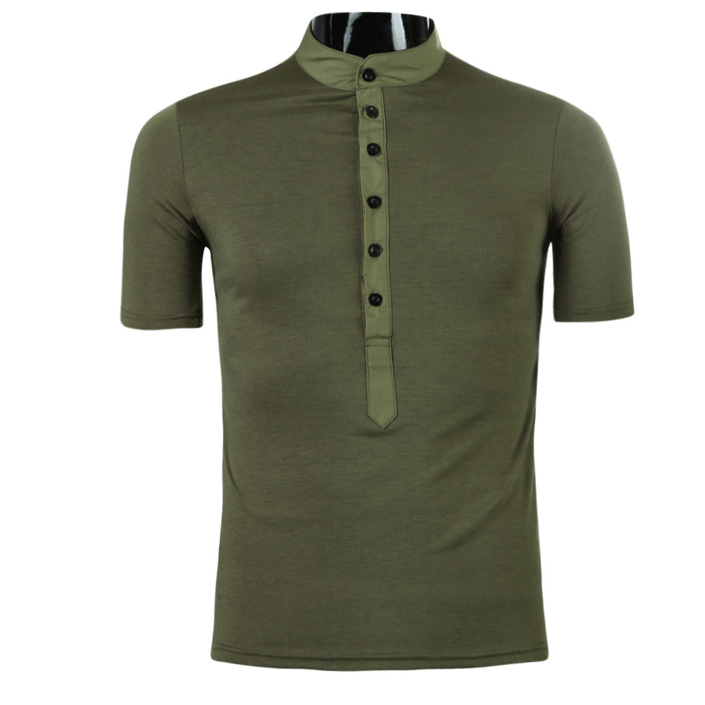 Men Style Solid Color Stand Collar Short Sleeve T-Shirt Classic Slim Fit Tee T-shirt Mens Tops M-2XL1STL ELY