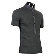 Men Style Solid Color Stand Collar Short Sleeve T-Shirt Classic Slim Fit Tee T-shirt Mens Tops M-2XL1STL ELY