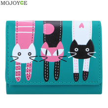 Mini Women Purse Lovely Cats Print Bifold Leather Wallet Card Holder Purse Zipper Multiple Cards Holder Embossed PU Holder ELY