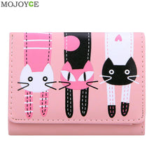 Mini Women Purse Lovely Cats Print Bifold Leather Wallet Card Holder Purse Zipper Multiple Cards Holder Embossed PU Holder ELY
