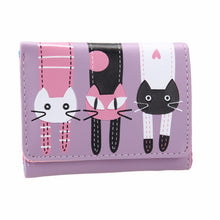 Mini Women Purse Lovely Cats Print Bifold Leather Wallet Card Holder Purse Zipper Multiple Cards Holder Embossed PU Holder ELY