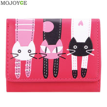 Mini Women Purse Lovely Cats Print Bifold Leather Wallet Card Holder Purse Zipper Multiple Cards Holder Embossed PU Holder ELY