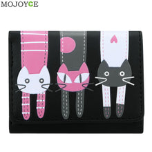 Mini Women Purse Lovely Cats Print Bifold Leather Wallet Card Holder Purse Zipper Multiple Cards Holder Embossed PU Holder ELY