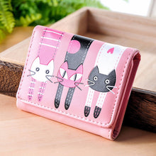 Mini Women Purse Lovely Cats Print Bifold Leather Wallet Card Holder Purse Zipper Multiple Cards Holder Embossed PU Holder ELY