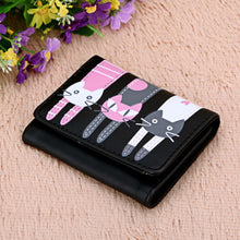 Mini Women Purse Lovely Cats Print Bifold Leather Wallet Card Holder Purse Zipper Multiple Cards Holder Embossed PU Holder ELY