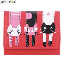 Mini Women Purse Lovely Cats Print Bifold Leather Wallet Card Holder Purse Zipper Multiple Cards Holder Embossed PU Holder ELY