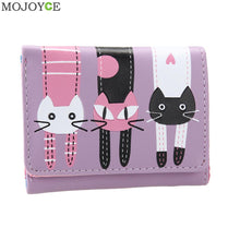 Mini Women Purse Lovely Cats Print Bifold Leather Wallet Card Holder Purse Zipper Multiple Cards Holder Embossed PU Holder ELY