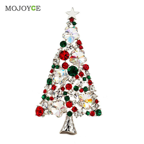 Multi-Colored Crystal Christmas Tree Brooch Pin Christmas Gift Crystals Brooch Pin Jewelry ELY